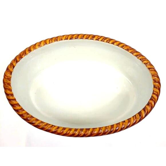 Walkure SPM Bayreuth Crimped Edge Casserole Dish Orange Tan Oval Vintage Germany - Picture 2 of 10